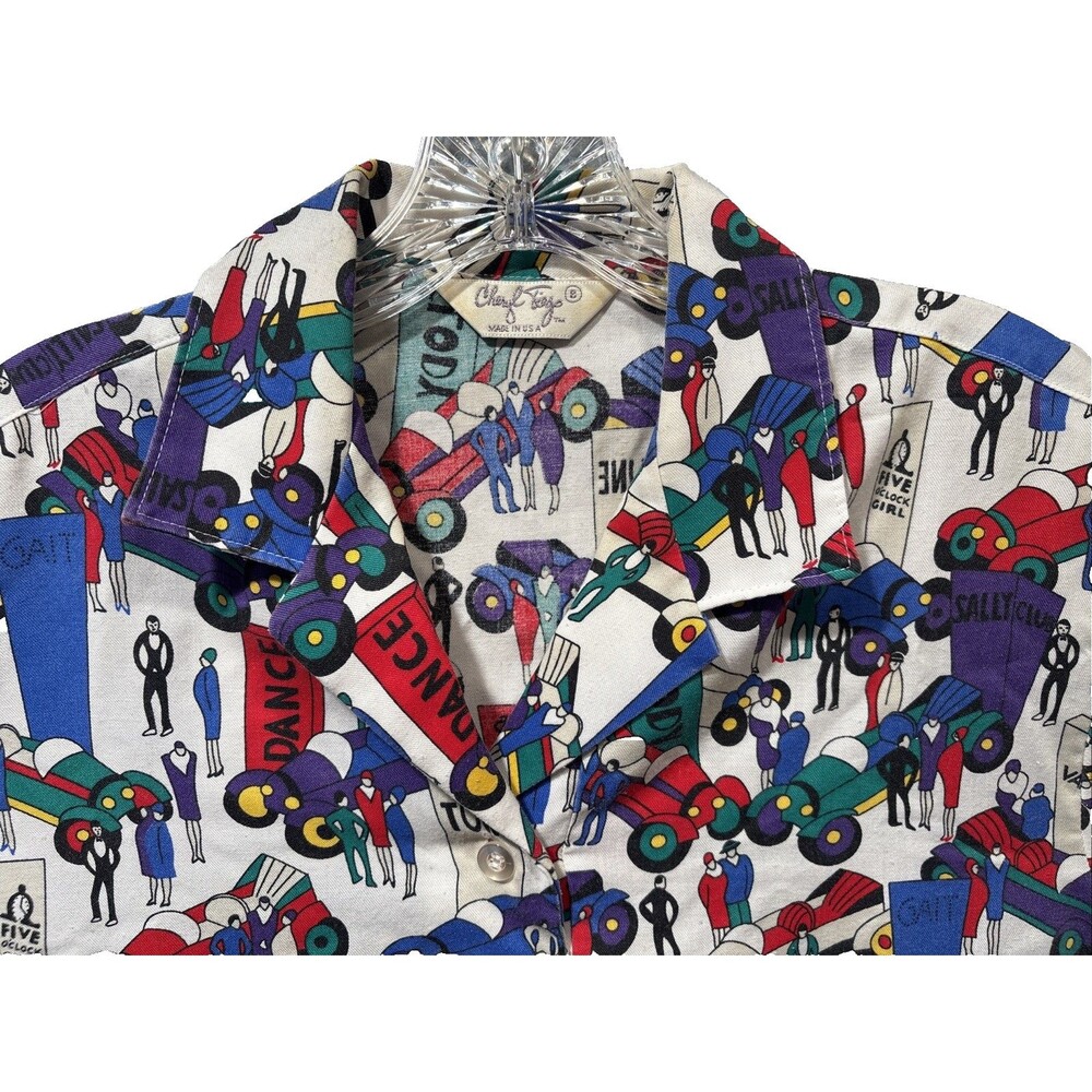 Vintage Cheryl Tiegs Sears Button Up Shirt Women sz 8 Stylized Print 1/2 Sleeve - Picture 8 of 16